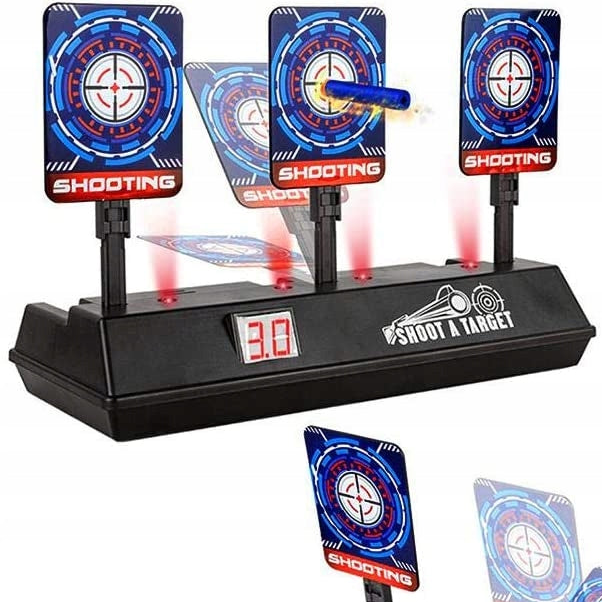 Tinta electrica pentru arme cu gloante din burete , Zola®, cu sunete, 3 tinte, 24x11x18 cm Tinta electrica pentru arme cu gloante din burete , Zola®, cu sunete, 3 tinte, 24x11x18 cm